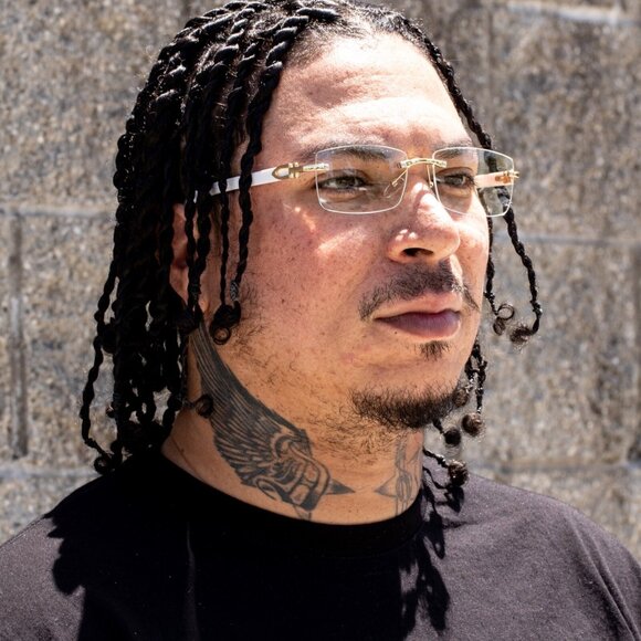 White Wood Grain Clear Lens Mens Gold Frame Rectangular Luxury Square Glasses - Picture 2 of 7